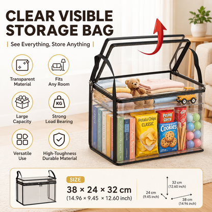 📦【Summervibes】Large Clear Thick Plastic Storage Box with Hinged Lid, Heavy-Duty Durable High Capacity Organizer, Perfect for Home, Camping, Travel, Attic and Moving