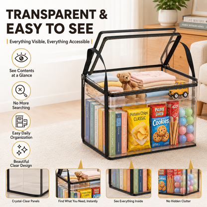 📦【Summervibes】Large Clear Thick Plastic Storage Box with Hinged Lid, Heavy-Duty Durable High Capacity Organizer, Perfect for Home, Camping, Travel, Attic and Moving