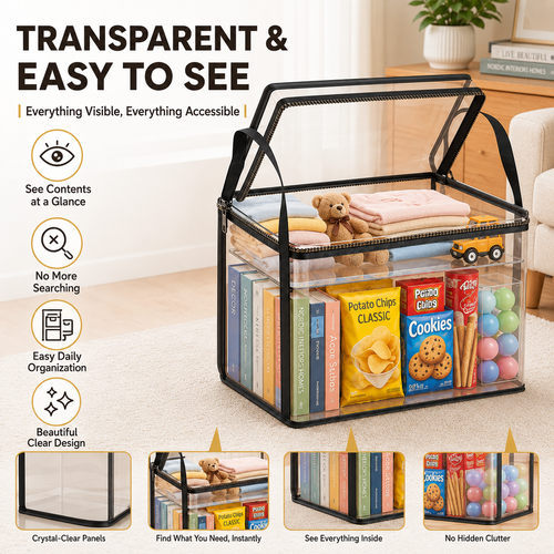 📦【Summervibes】Large Clear Thick Plastic Storage Box with Hinged Lid, Heavy-Duty Durable High Capacity Organizer, Perfect for Home, Camping, Travel, Attic and Moving