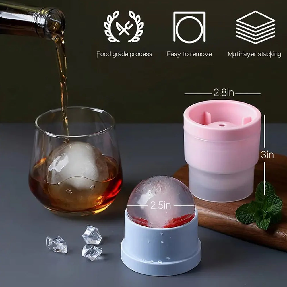 Ice Ball Maker Mold - Set of 3, Round Ice Cube Mold, 2.4 Inch Sphere Ice Cubes for Whiskey, Cocktails, Bourbon