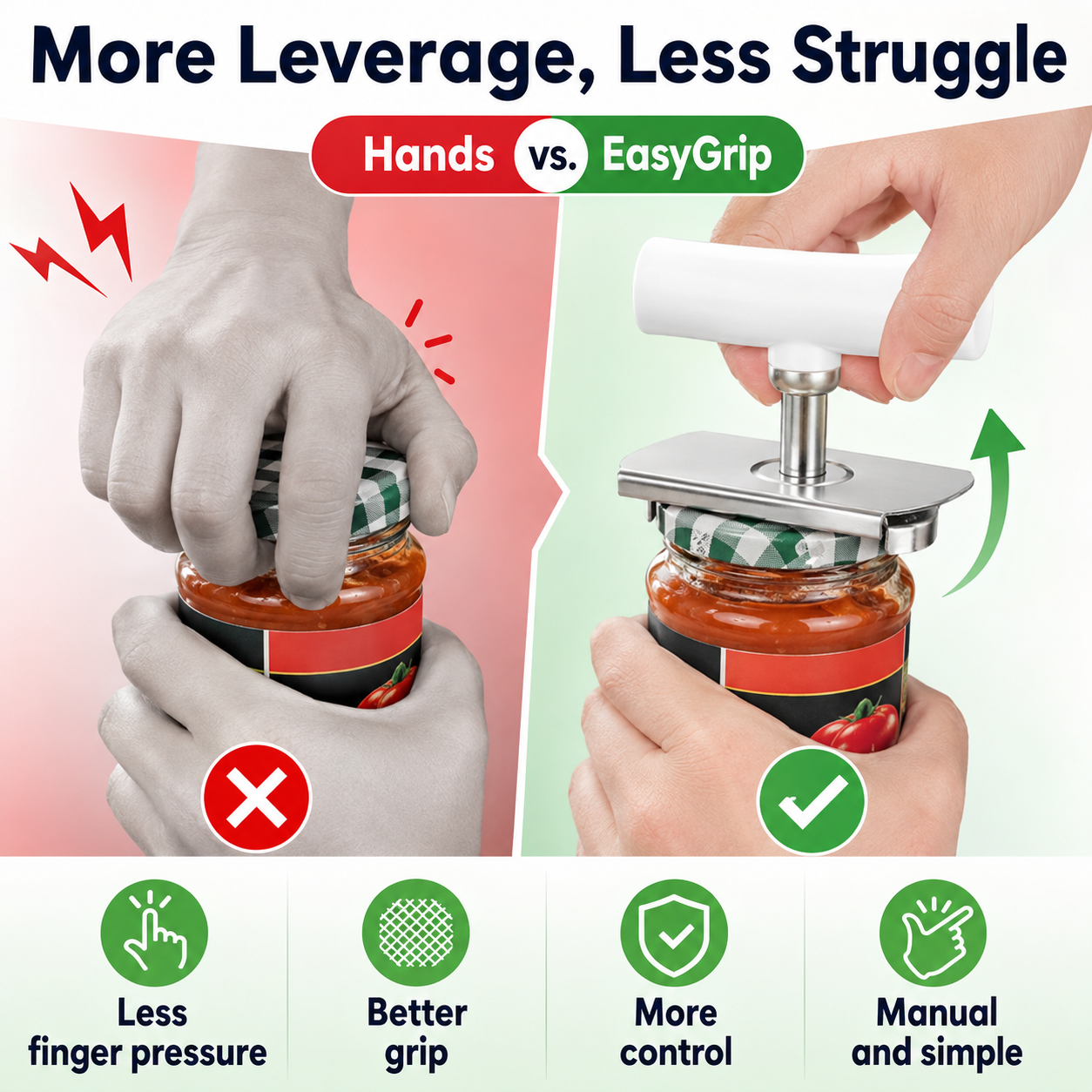 for Seniors with Arthritis, Bottle Opener for Weak Hands, Kitchen Gadget With Lid Opener Tool, Adjustable Grip Stainless Steel for Opening, Fits 1-4 Inch
