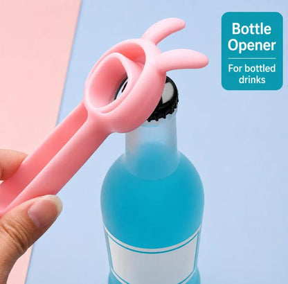 4‑in‑1 Multi‑Function Bottle & Jar Opener, Bunny‑Shaped Kitchen Gadget, Easy‑Grip Tool for Tight Jar, Bottle, Twist‑Cap and Pull‑Tab Cans (blue)