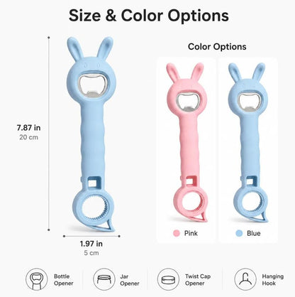 4‑in‑1 Multi‑Function Bottle & Jar Opener, Bunny‑Shaped Kitchen Gadget, Easy‑Grip Tool for Tight Jar, Bottle, Twist‑Cap and Pull‑Tab Cans (blue)