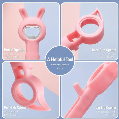 4‑in‑1 Multi‑Function Bottle & Jar Opener, Bunny‑Shaped Kitchen Gadget, Easy‑Grip Tool for Tight Jar, Bottle, Twist‑Cap and Pull‑Tab Cans (blue)