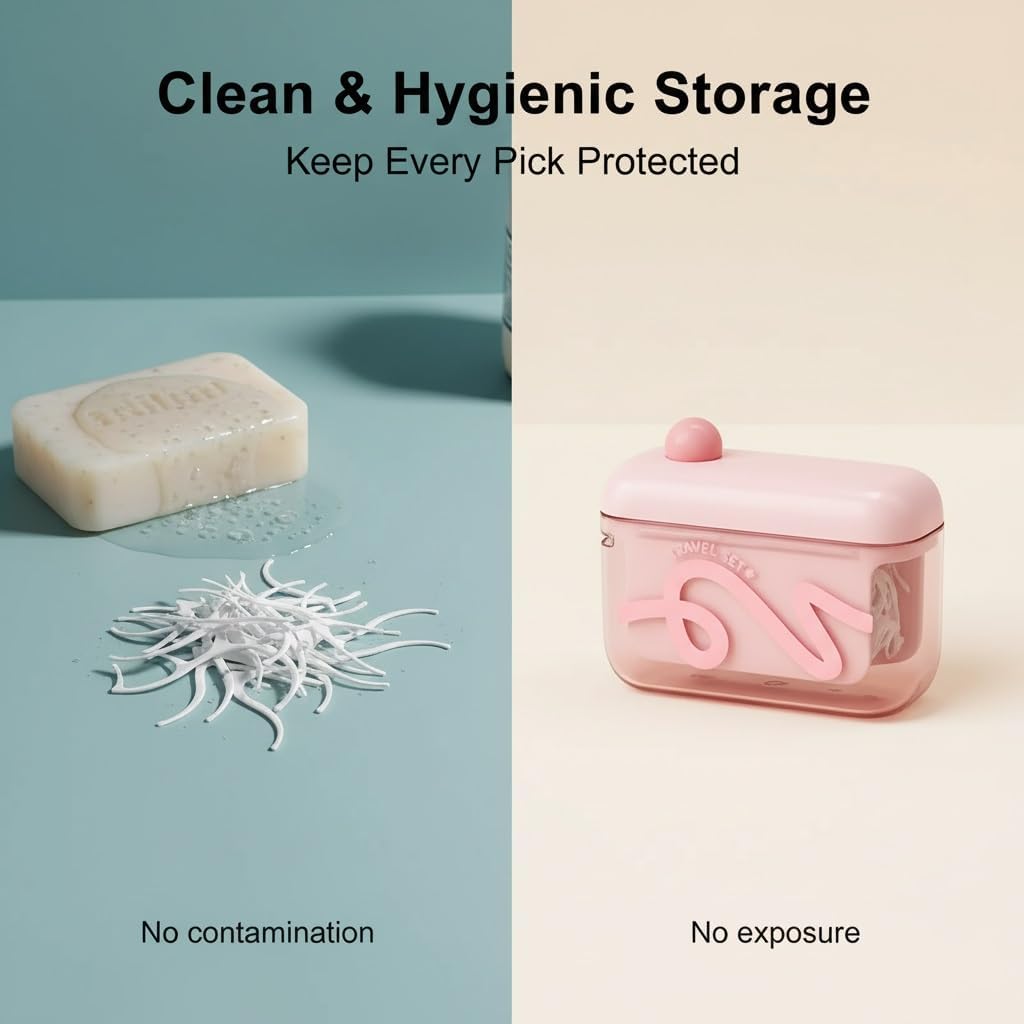 ✨Travel-sized storage case - features an automatic pop-up dispenser, portable and refillable, perfect for oral care at home, in restaurants, and while traveling