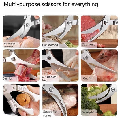 Professional Heavy-Duty Kitchen Shears with Slip Handle & Safety Lock, Stainless Steel, Dishwasher Safe, Meat Cutting, Turkey, Fish, Vegetables, Ergonomic Grip, Home Kitchenware