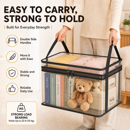 📦【Summervibes】Large Clear Thick Plastic Storage Box with Hinged Lid, Heavy-Duty Durable High Capacity Organizer, Perfect for Home, Camping, Travel, Attic and Moving