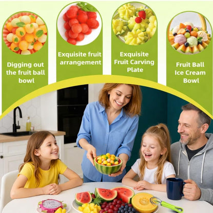 4-in-1 Fruit Baller Set, Stainless Steel Melon Scoop with Green Handle, Watermelon Carving Tool for Kitchen, Professional Fruit Scooper for Cantaloupe and Dragon Fruit Brand: Usoyuso
