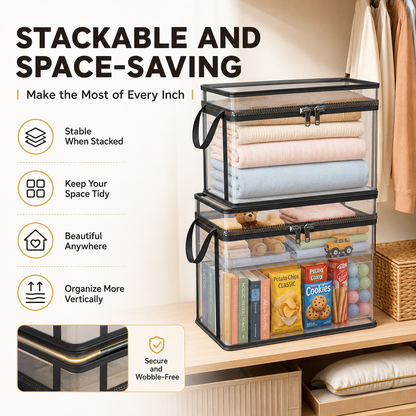 📦【Summervibes】Large Clear Thick Plastic Storage Box with Hinged Lid, Heavy-Duty Durable High Capacity Organizer, Perfect for Home, Camping, Travel, Attic and Moving