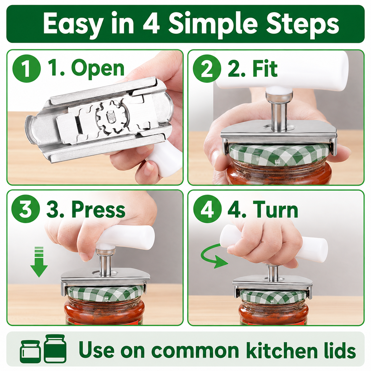 for Seniors with Arthritis, Bottle Opener for Weak Hands, Kitchen Gadget With Lid Opener Tool, Adjustable Grip Stainless Steel for Opening, Fits 1-4 Inch