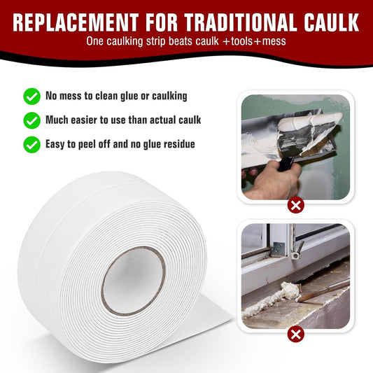 ✨White Waterproof Caulk Tape 3.2m Self-Adhesive Sealing Tape for Bathroom Kitchen Sink Toilet Tub Edges Easy Application & Durability