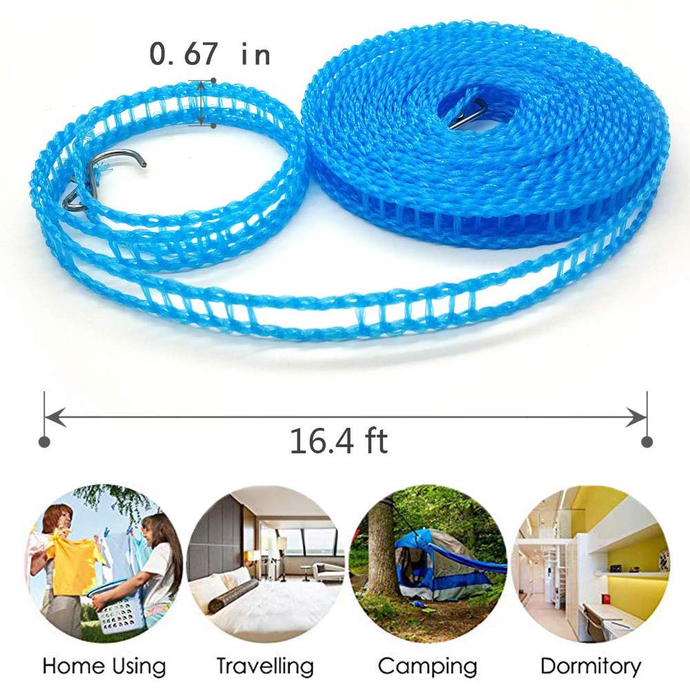 Foshine Clotheslines  1.64ft Length Clothes Drying Rope Portable Windproof 5m Clothesline for Camping Travel Indoor Outdoor Laundry Clothes Line