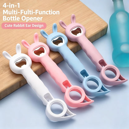4‑in‑1 Multi‑Function Bottle & Jar Opener, Bunny‑Shaped Kitchen Gadget, Easy‑Grip Tool for Tight Jar, Bottle, Twist‑Cap and Pull‑Tab Cans (blue)