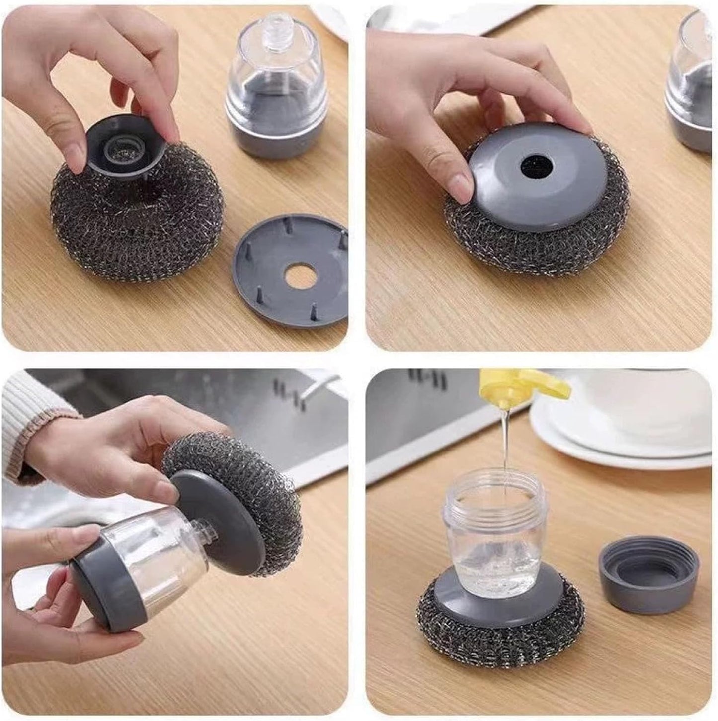 Automatic Liquid Filling Comfort Handle Soap Dispense Palm Brush for Kitchen Sink Pot Bowl Cleaning