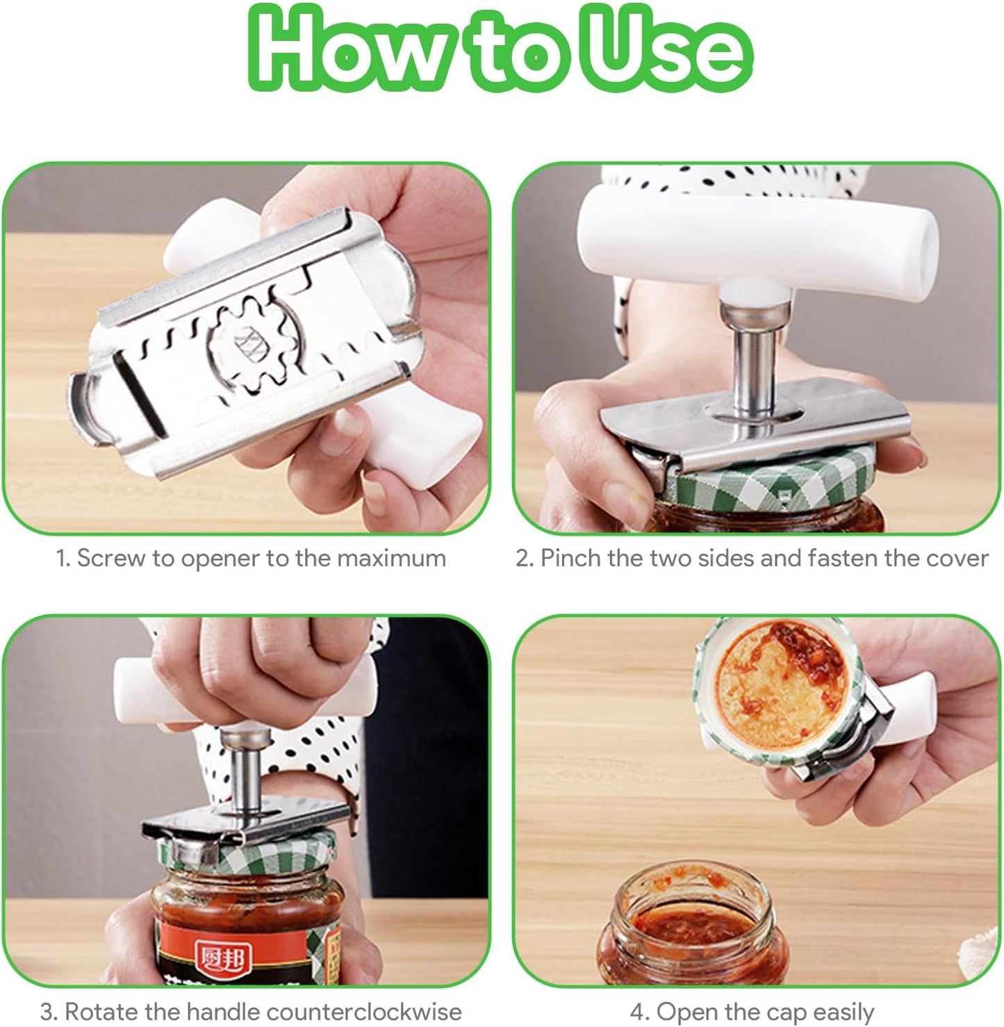 for Seniors with Arthritis, Bottle Opener for Weak Hands, Kitchen Gadget With Lid Opener Tool, Adjustable Grip Stainless Steel for Opening, Fits 1-4 Inch