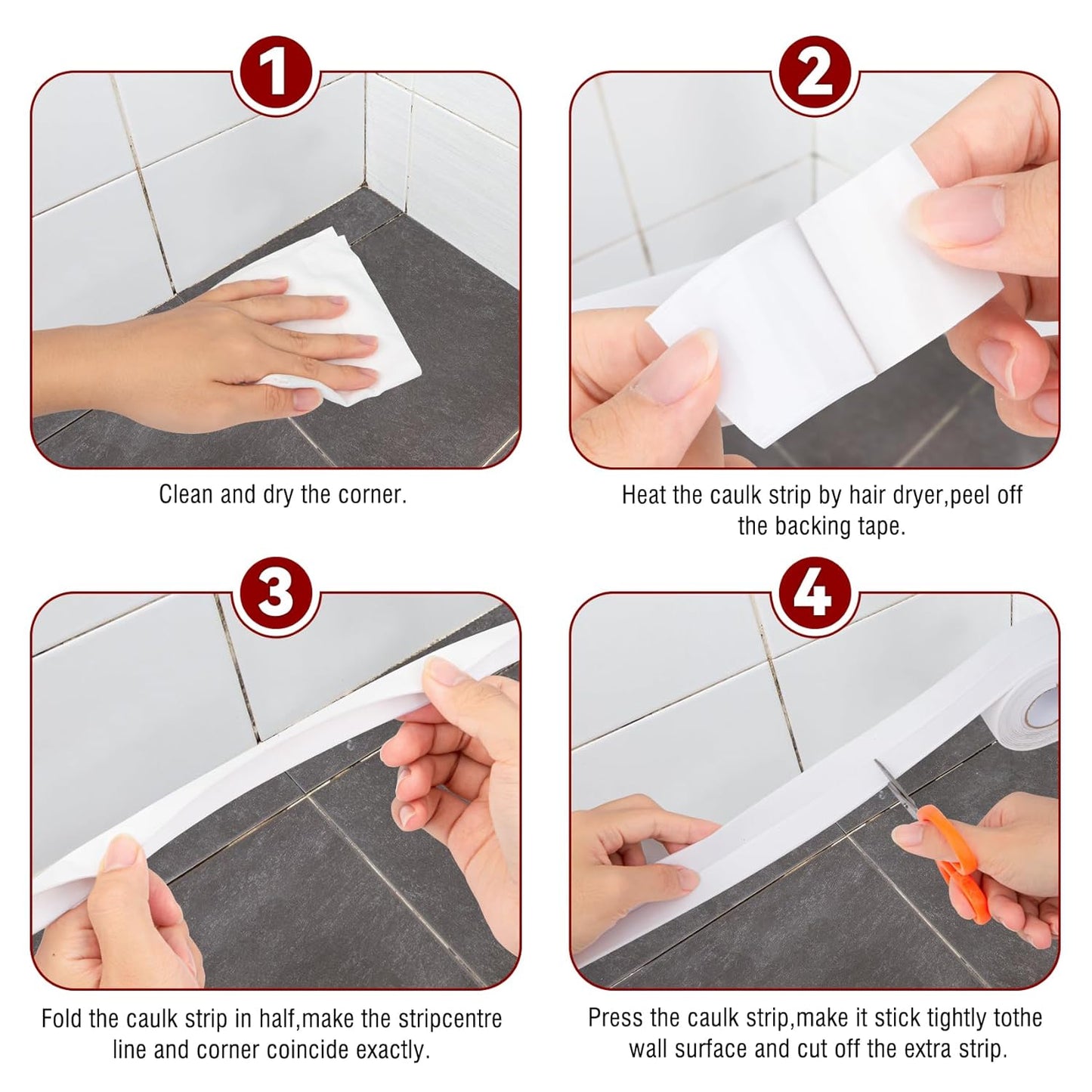 White Waterproof Caulk Tape 3.2m Self-Adhesive Sealing Tape for Bathroom Kitchen Sink Toilet Tub Edges Easy Application & Durability