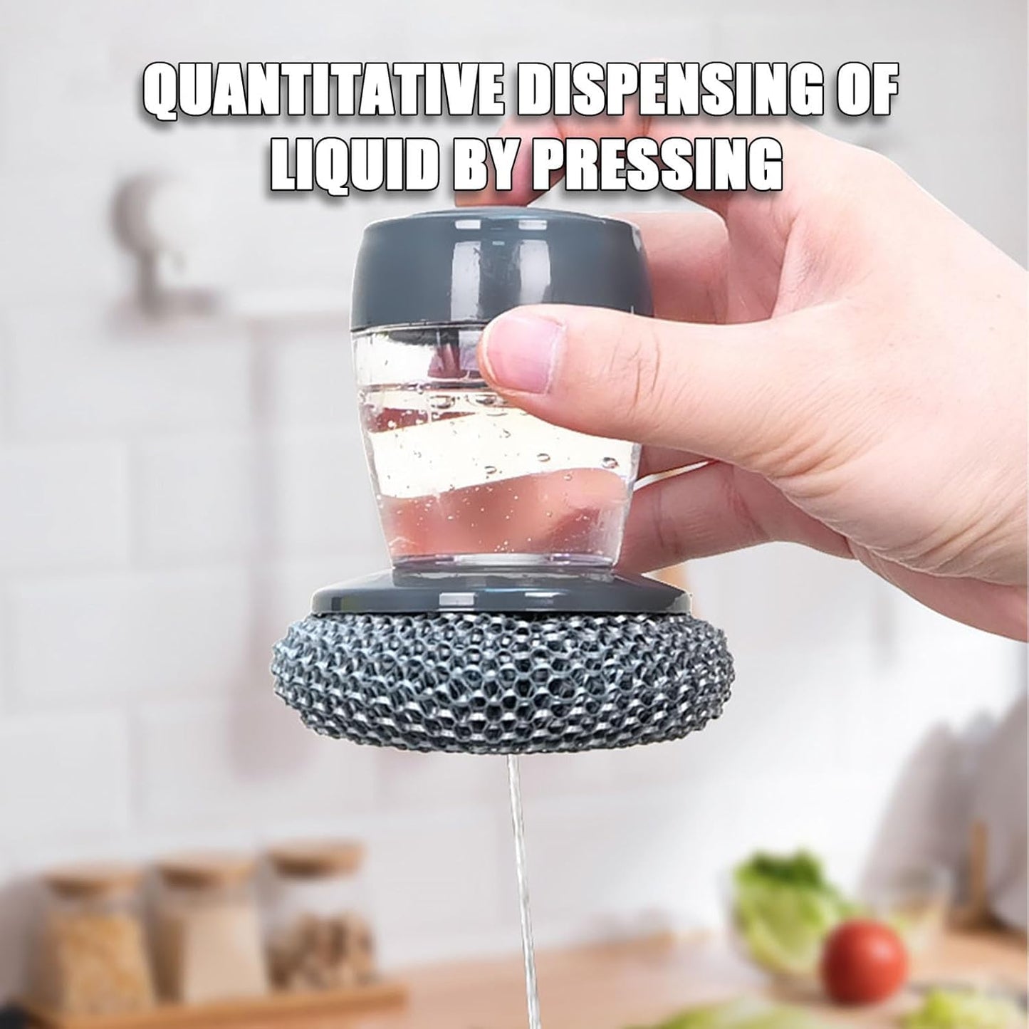 Automatic Liquid Filling Comfort Handle Soap Dispense Palm Brush for Kitchen Sink Pot Bowl Cleaning