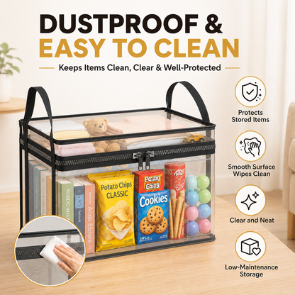 📦【Summervibes】Large Clear Thick Plastic Storage Box with Hinged Lid, Heavy-Duty Durable High Capacity Organizer, Perfect for Home, Camping, Travel, Attic and Moving