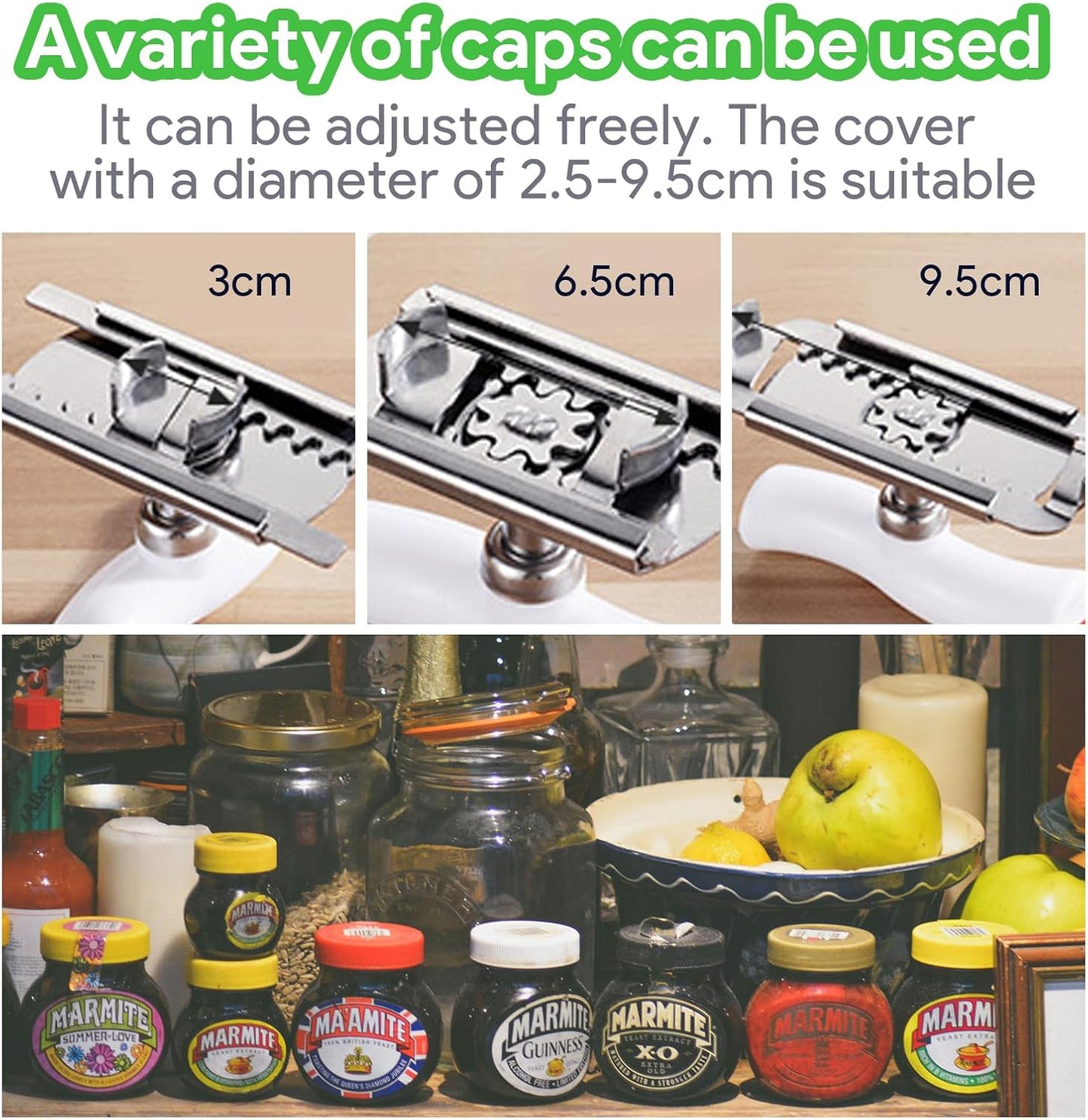 for Seniors with Arthritis, Bottle Opener for Weak Hands, Kitchen Gadget With Lid Opener Tool, Adjustable Grip Stainless Steel for Opening, Fits 1-4 Inch