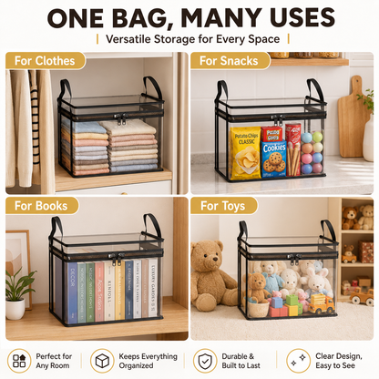 📦【Summervibes】Large Clear Thick Plastic Storage Box with Hinged Lid, Heavy-Duty Durable High Capacity Organizer, Perfect for Home, Camping, Travel, Attic and Moving