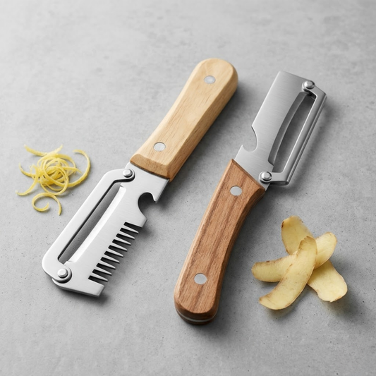 🔪2-in-1 Stainless Steel Vegetable Peeler with Wooden Handle & Bottle Opener
