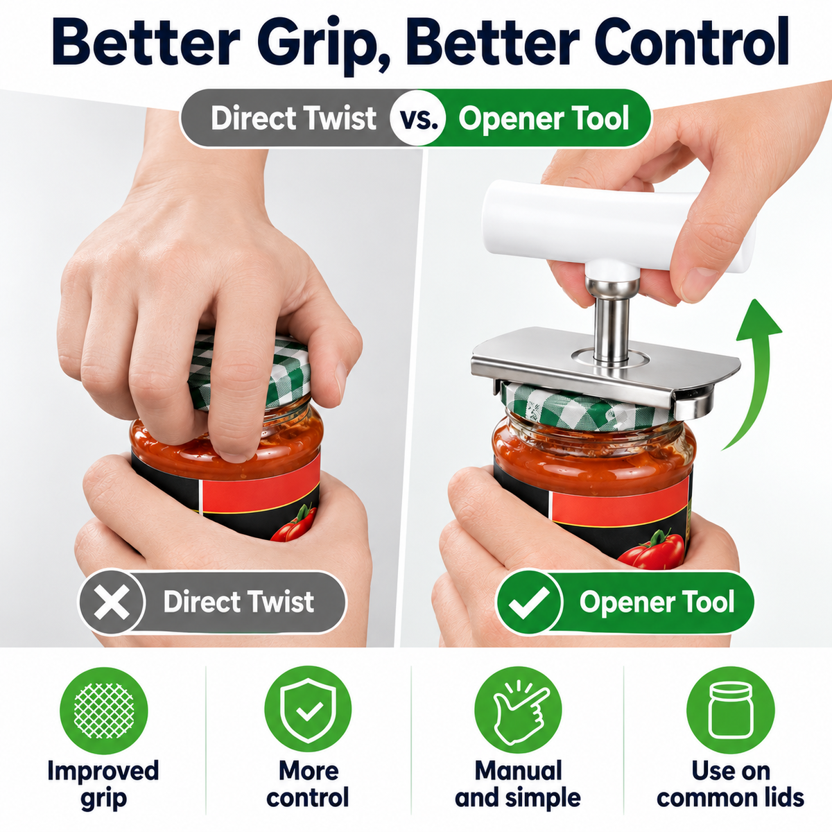 Adjustable Bottle & Jar Opener, Easy-Grip Stainless Steel Kitchen Opening Tool for 1–4 Inch Lids