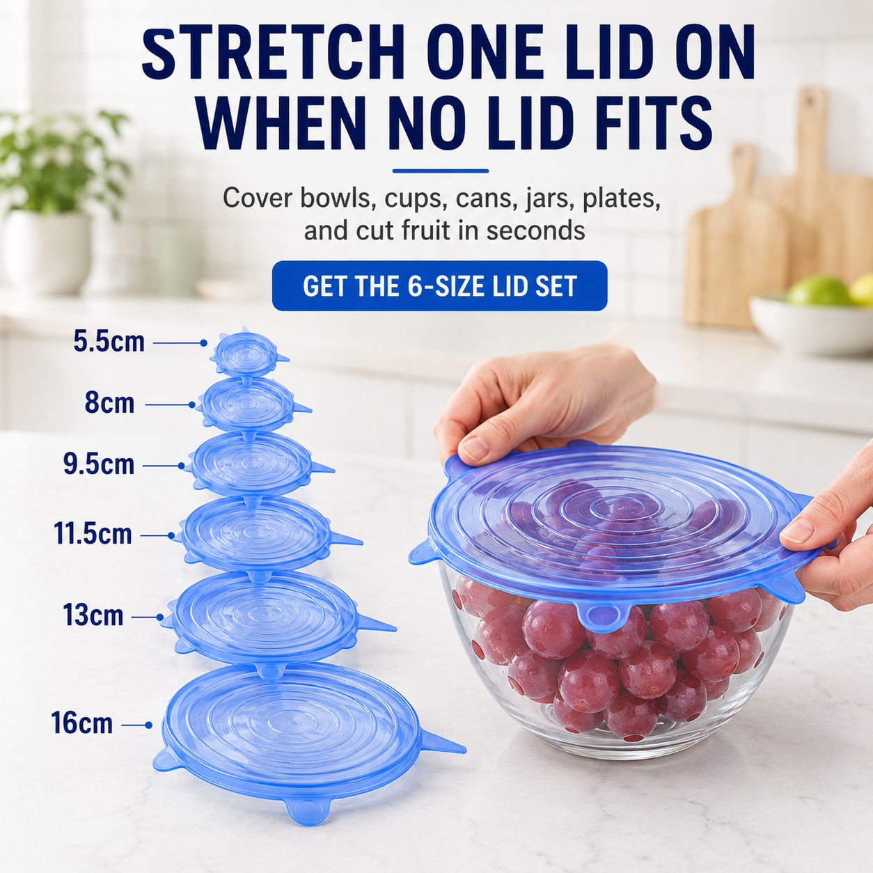 [DealsForYouDays] Universal Reusable Silicone Lids – 6-Pack Self-Sealing Food Covers for Various Container Sizes