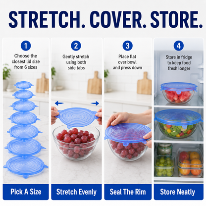[DealsForYouDays] Universal Reusable Silicone Lids – 6-Pack Self-Sealing Food Covers for Various Container Sizes