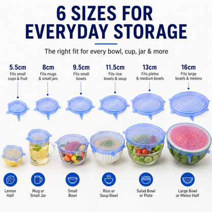 [DealsForYouDays] Universal Reusable Silicone Lids – 6-Pack Self-Sealing Food Covers for Various Container Sizes