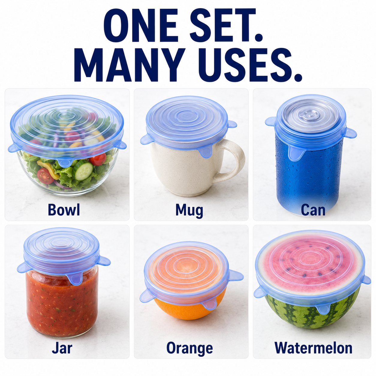 [DealsForYouDays] Universal Reusable Silicone Lids – 6-Pack Self-Sealing Food Covers for Various Container Sizes