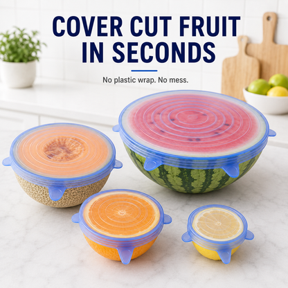 [DealsForYouDays] Universal Reusable Silicone Lids – 6-Pack Self-Sealing Food Covers for Various Container Sizes