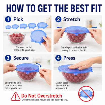 [DealsForYouDays] Universal Reusable Silicone Lids – 6-Pack Self-Sealing Food Covers for Various Container Sizes