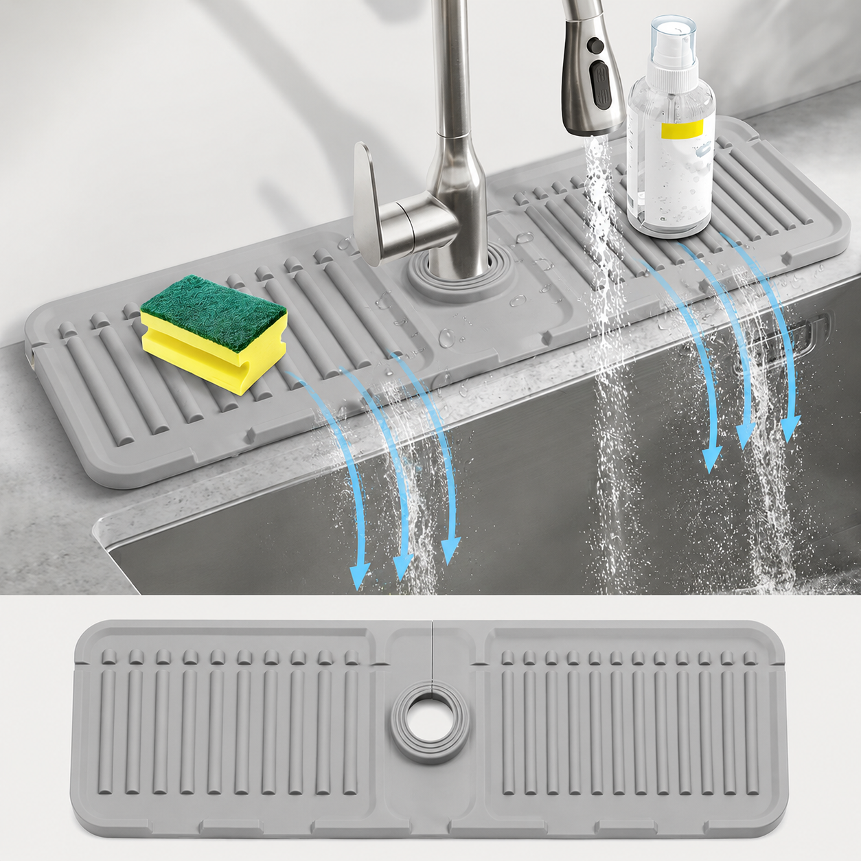 Large Extended Size Kitchen Drain Board with 5 Degree Slope for Self-Draining - Non-Slip Silicone Material
