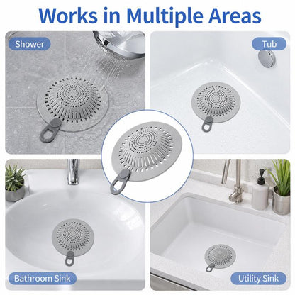 Hair Catcher Silicone Drain Hair Catcher, Flexible Shower Drain Cover Strainer with Easy Lift Handle, Hair & Debris Catcher for Bathtub, Bathroom Sink, Shower and Utility Sink, Gray