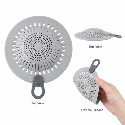 Hair Catcher Silicone Drain Hair Catcher, Flexible Shower Drain Cover Strainer with Easy Lift Handle, Hair & Debris Catcher for Bathtub, Bathroom Sink, Shower and Utility Sink, Gray