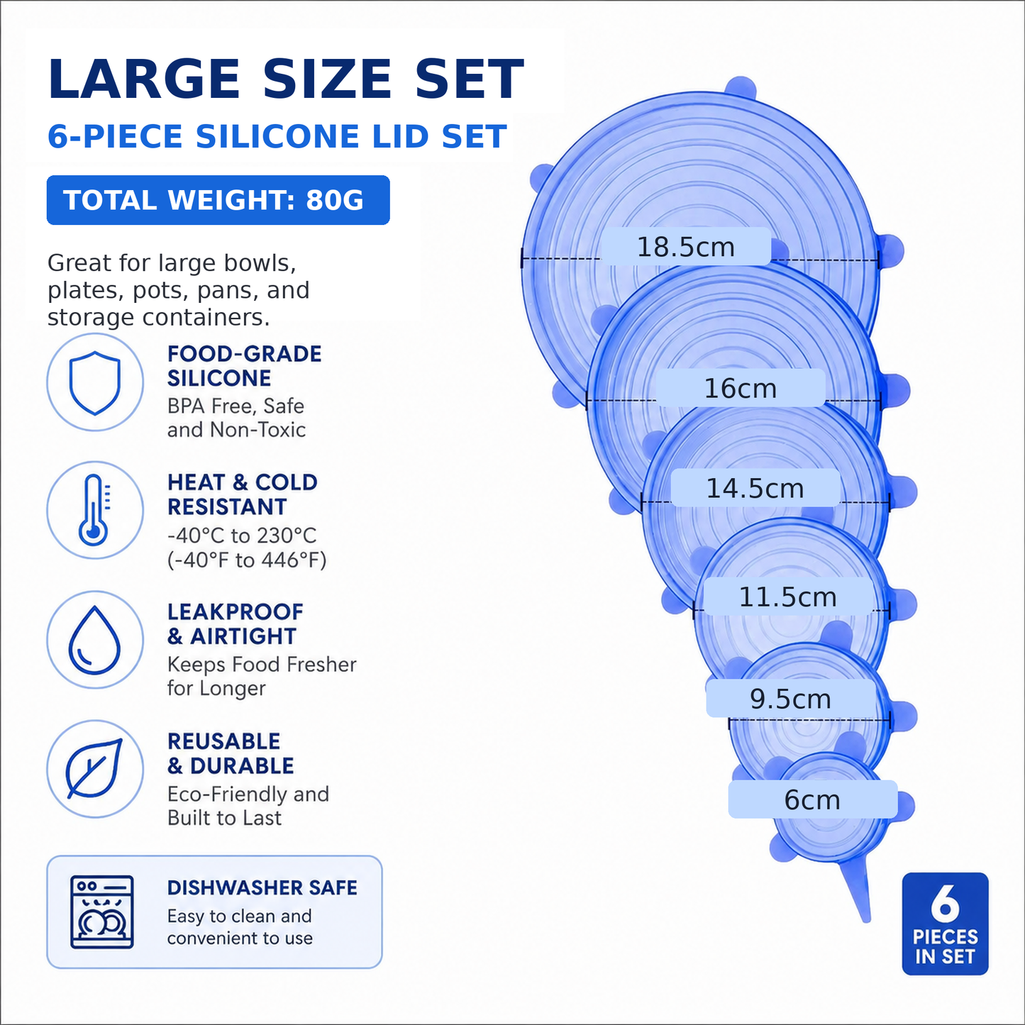 [DealsForYouDays] Universal Reusable Silicone Lids – 6-Pack Self-Sealing Food Covers for Various Container Sizes