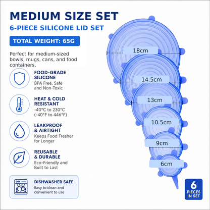 [DealsForYouDays] Universal Reusable Silicone Lids – 6-Pack Self-Sealing Food Covers for Various Container Sizes